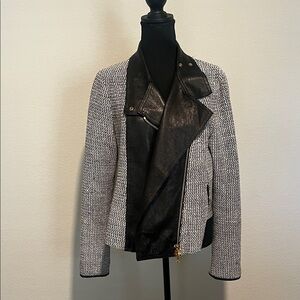 Veronica Beard Tweed & Leather Moto Jacket Size 10